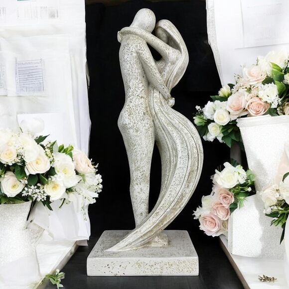 Eternal Embrace Couple Statue 12.5in Resin Moon Wash Romantic Lovers Home Decor - Picture 2 of 9